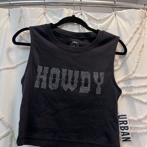 Urban Outfitters Black 'Howdy' Rhinestone Sleeveless Crop Top